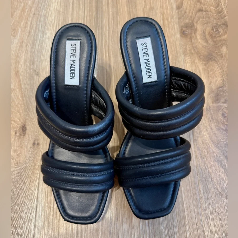 Steve Madden Palinza Espadrille Wedge Sandals Black Size 7 EUC